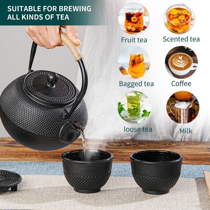 Sungmor Cast Iron Black Teacups, Set of 4 & 5 oz - Japanese Tea Cups with Enamel Interior, Traditional Gongfu Tea Set, Durable Heat-Retaining Tetsubin Style Drinkware - Image 5